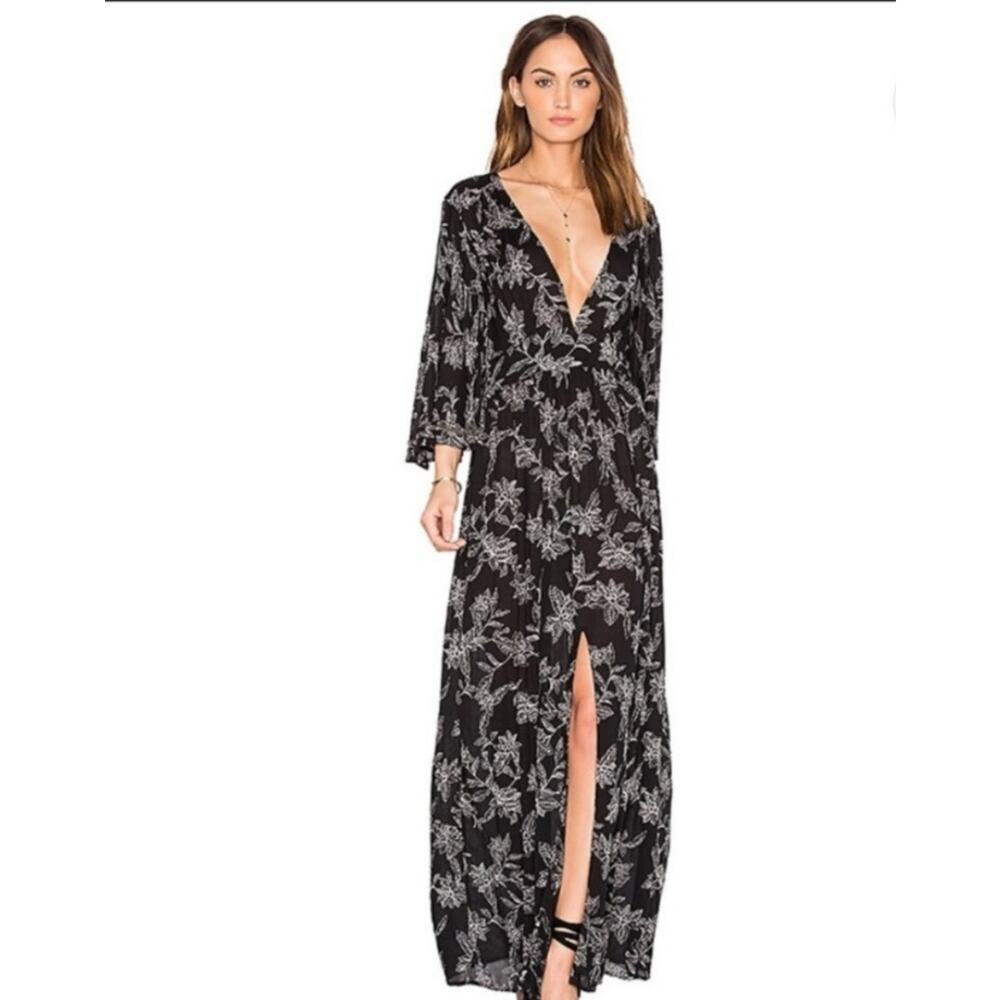 LuLus Amuse Society Vortex Black Floral Print maxi Dress